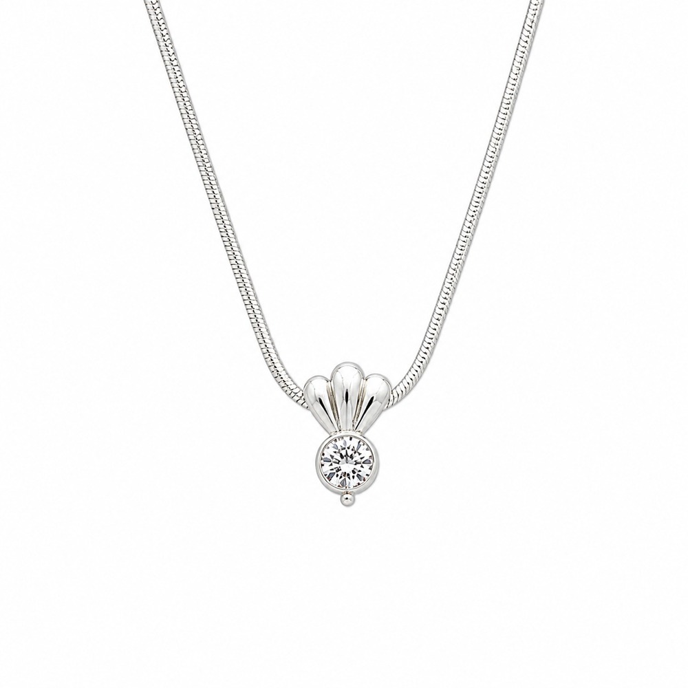 Silver Tone Crystal Pendant Necklace Round Solitaire Snake Chain Adjustable